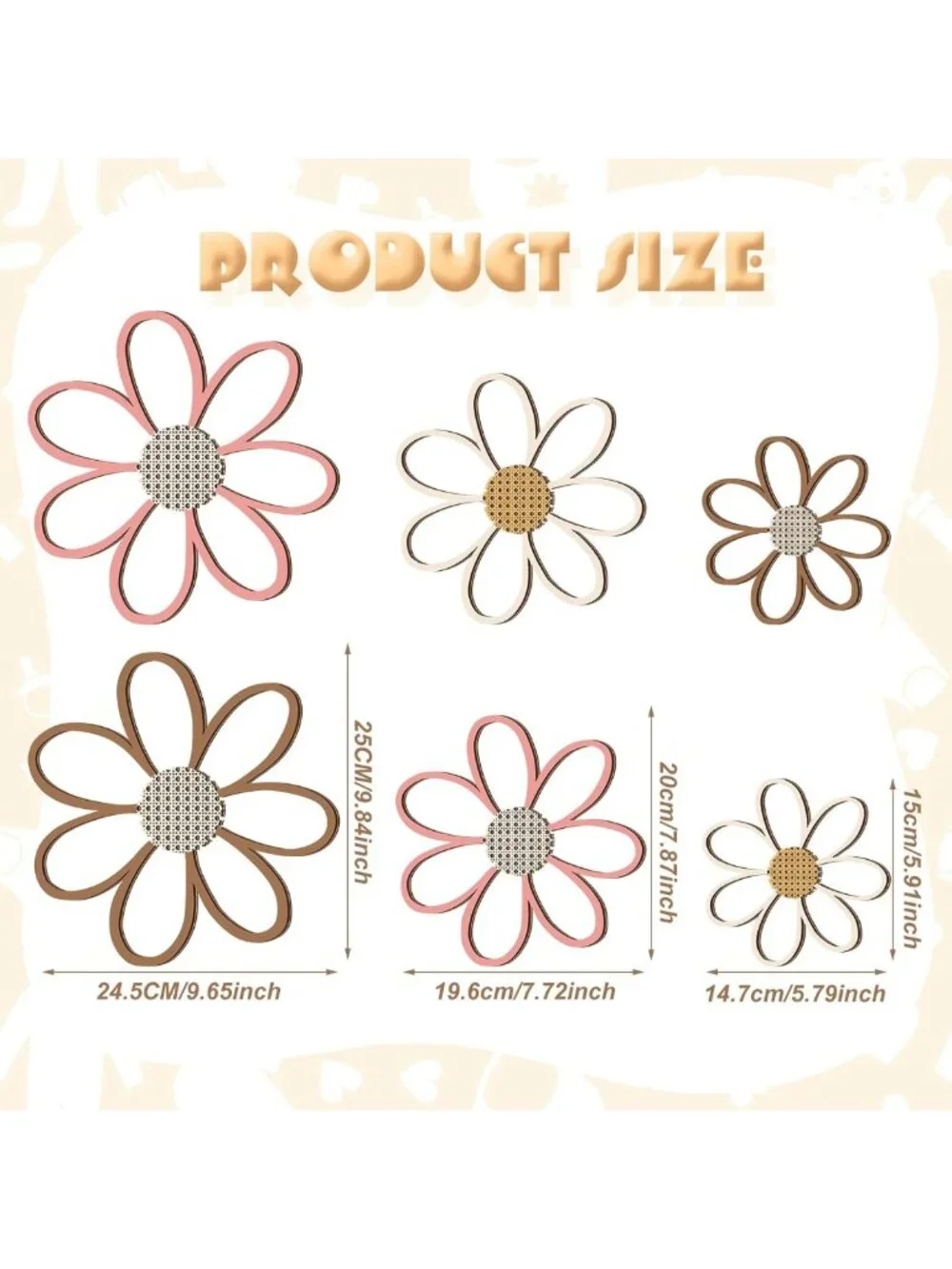 6 Pcs Wooden Daisy Wall Decor - Floral Art Hanging Plaques for Home & Nursery